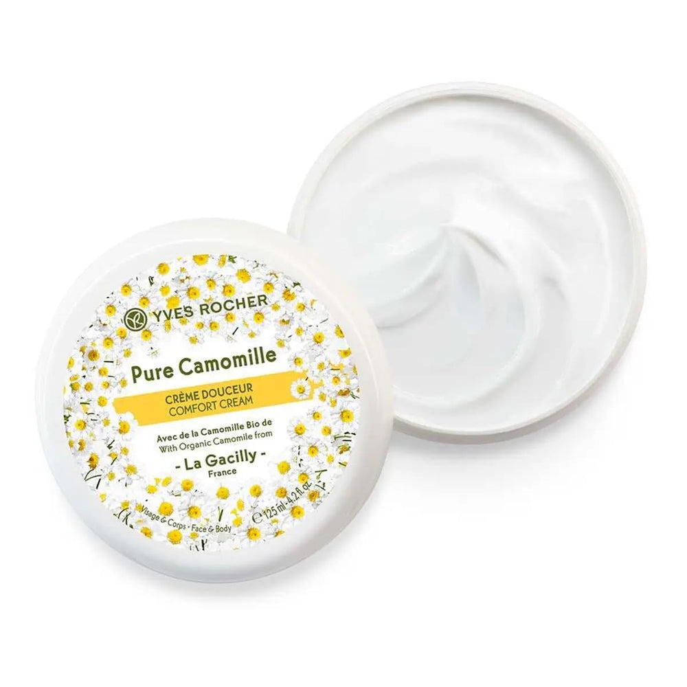 Open jar showing rich calendula cream for day and night care.