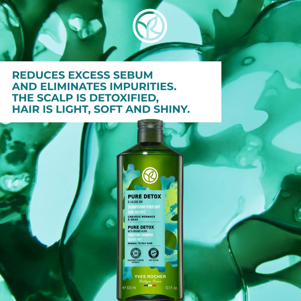 Brown algae infusion on Yves Rocher Pure Detox shampoo for balanced sebum