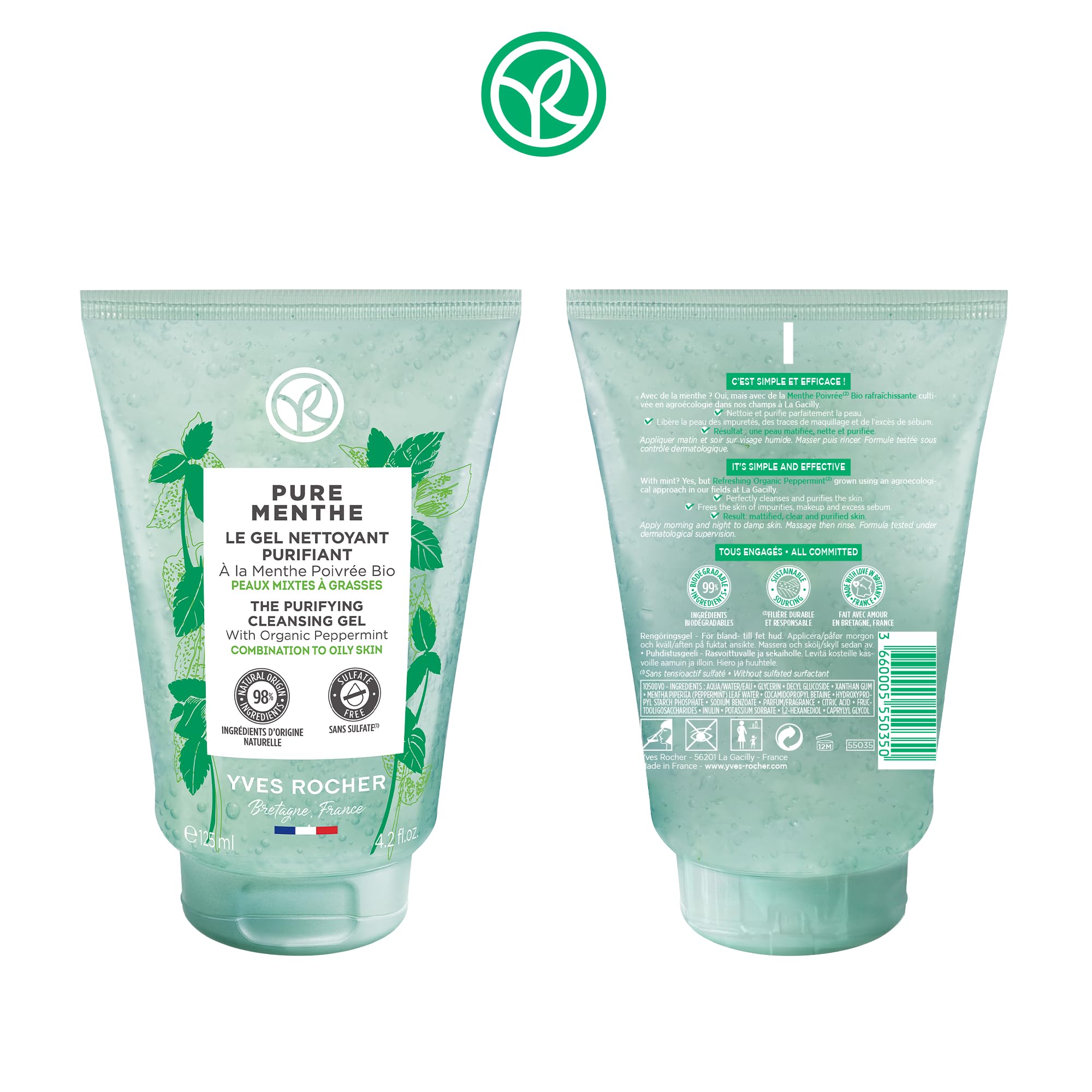 Yves Rocher Purifying Cleansing Gel Pure Menthe daily cleanse prepares skin for toner and moisturizer.