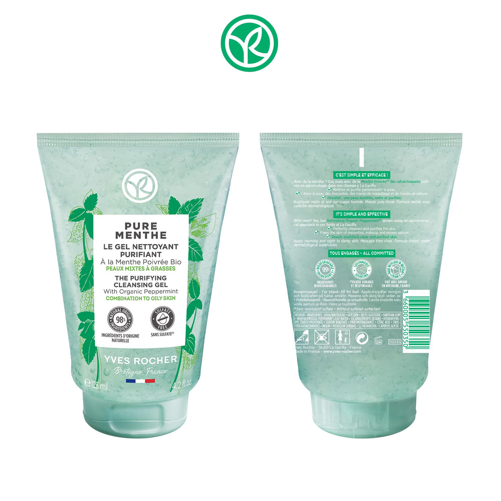 Yves Rocher Purifying Cleansing Gel Pure Menthe daily cleanse prepares skin for toner and moisturizer.