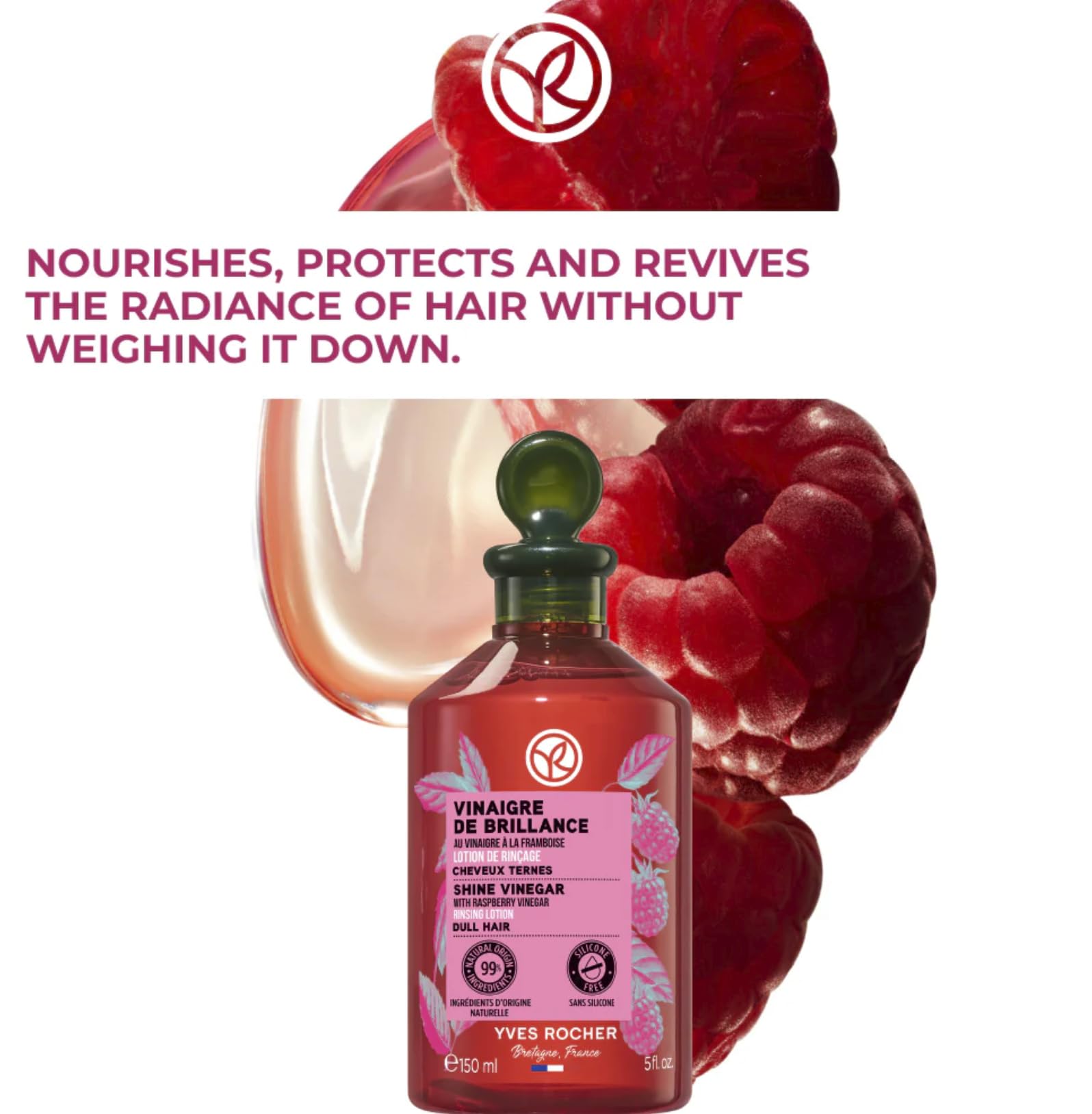 After-use hair looks soft, refreshed, and radiant with Yves Rocher shine