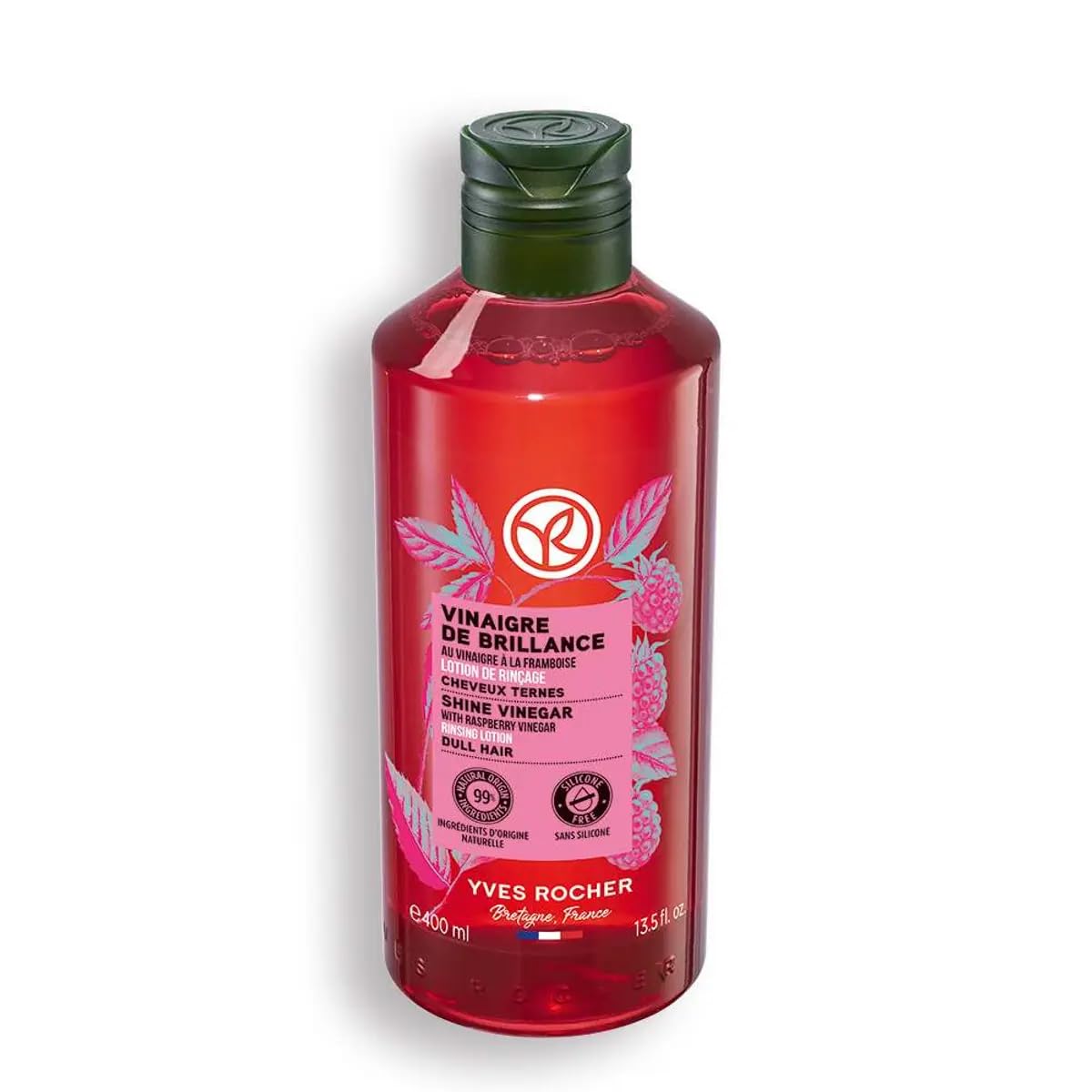Yves Rocher Raspberry Shine Hair Vinegar bottle showing sleek design and shine boost
