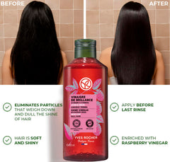Close-up of Yves Rocher Raspberry Shine Hair Vinegar label highlights natural ingredients