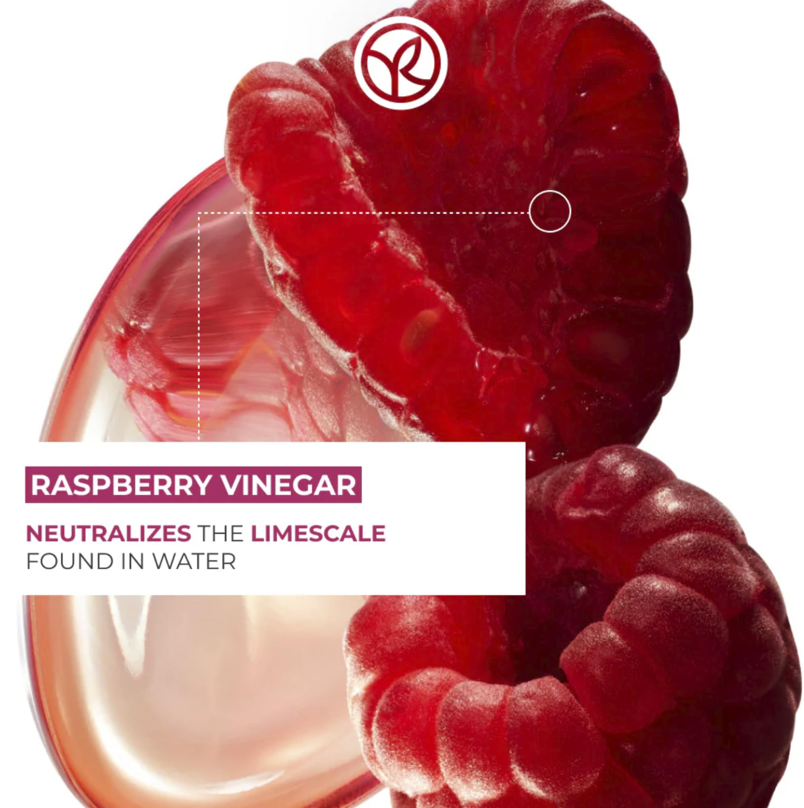 Yves Rocher Raspberry Shine Hair Vinegar, raspberry imagery evokes refreshing scent and daily shine boost