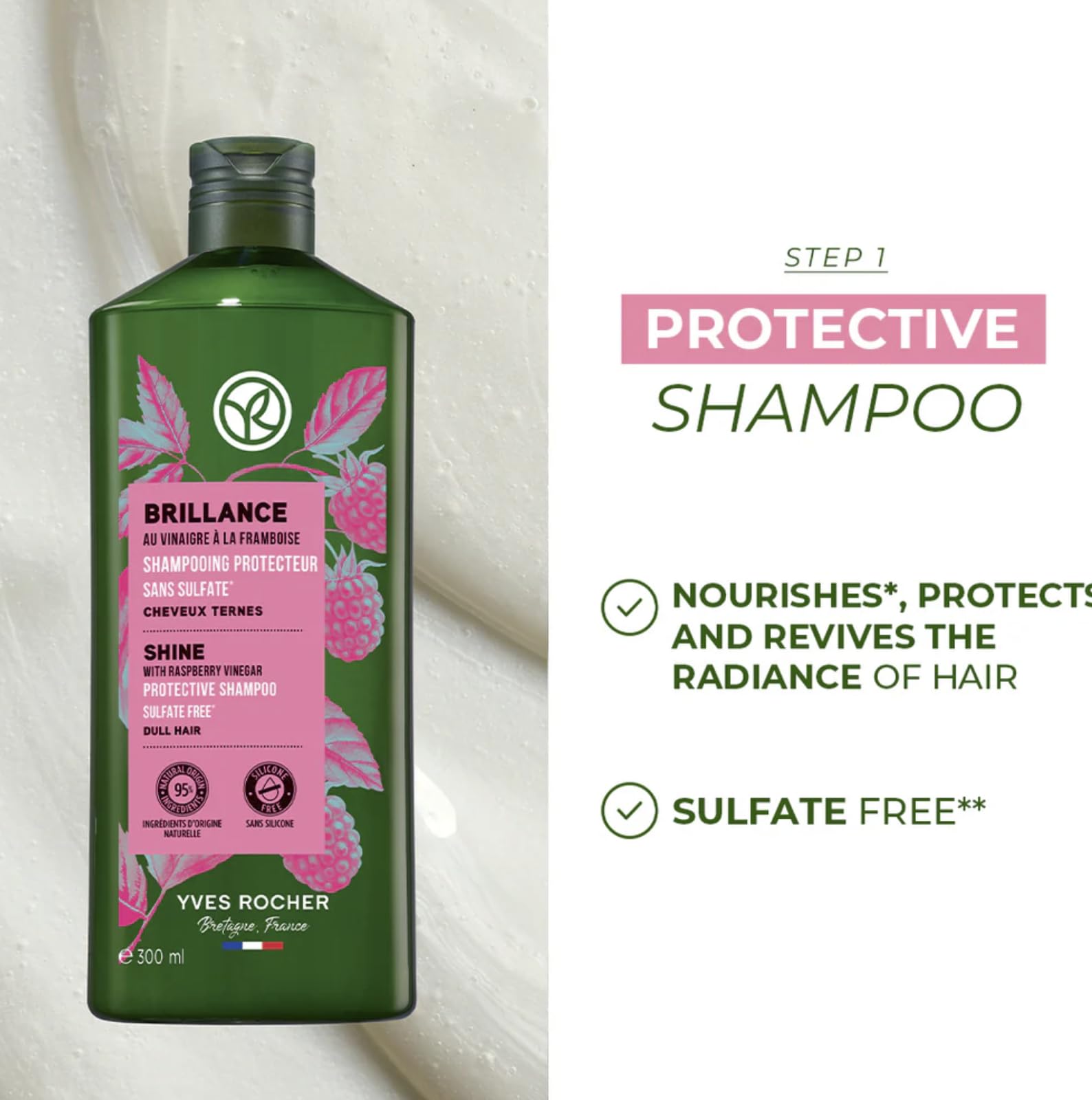 Yves Rocher raspberry vinegar enrichment supports color protection and shine