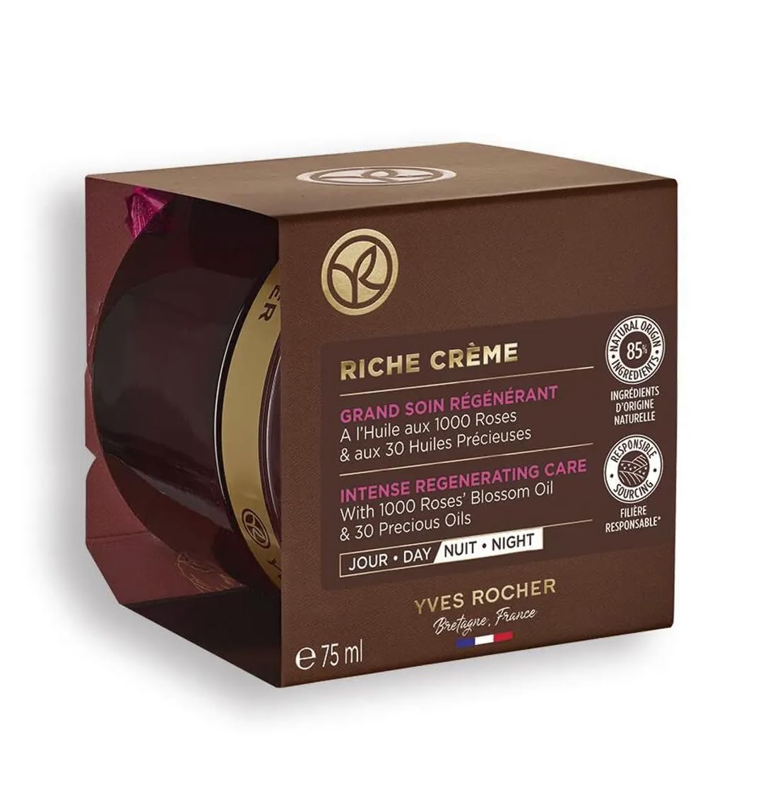 Applying Yves Rocher Riche Creme on the face for daily care.