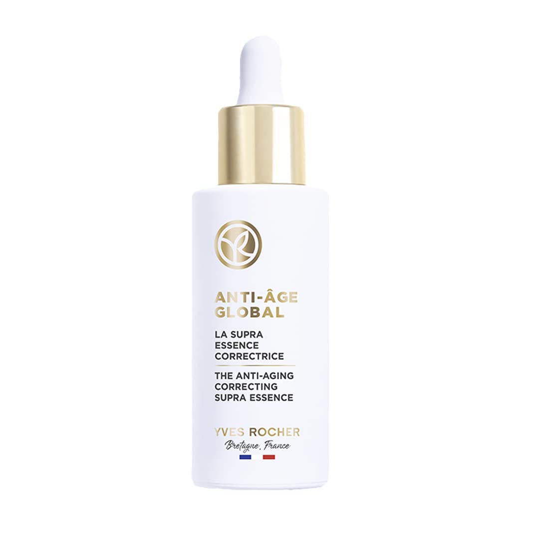 Yves Rocher Supra Essence bottle close-up highlighting botanical care for daily use.
