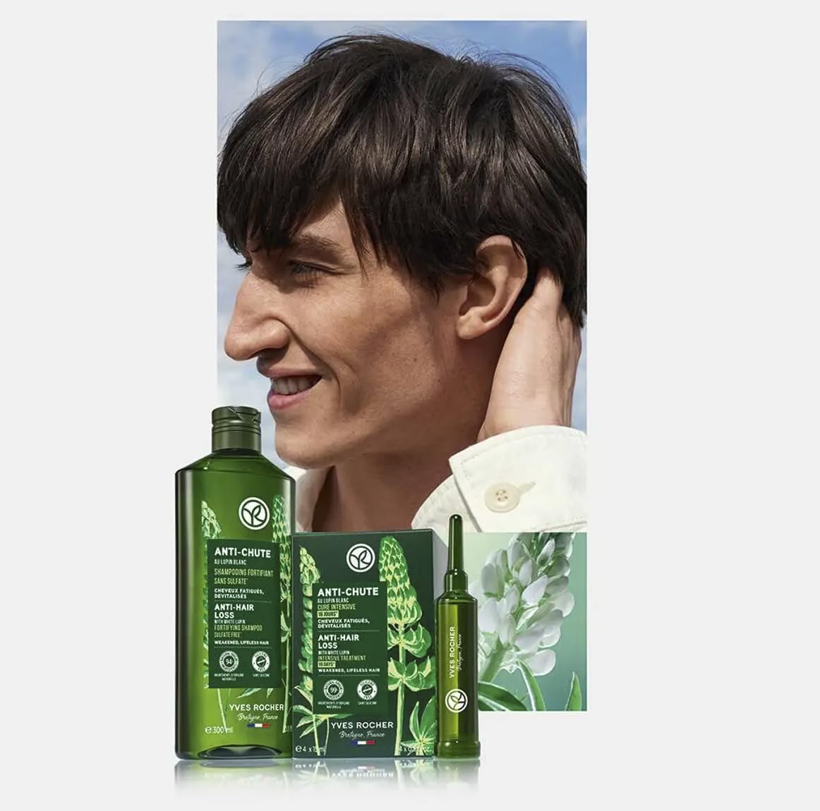 Yves Rocher weakened hair care shampoo bottle highlighting gentle cleansing.