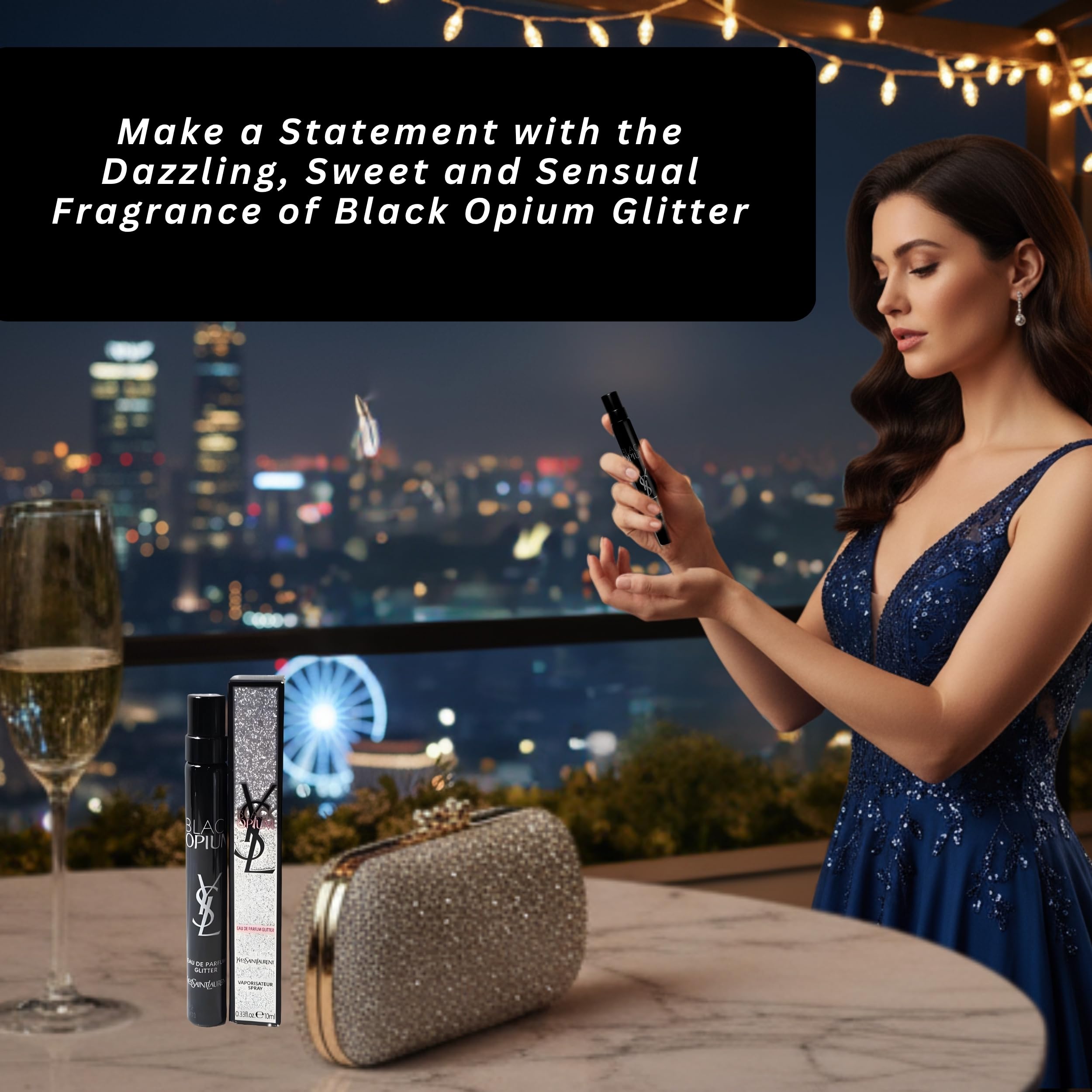 YSL Black Opium Glitter gift-ready set for celebrations.