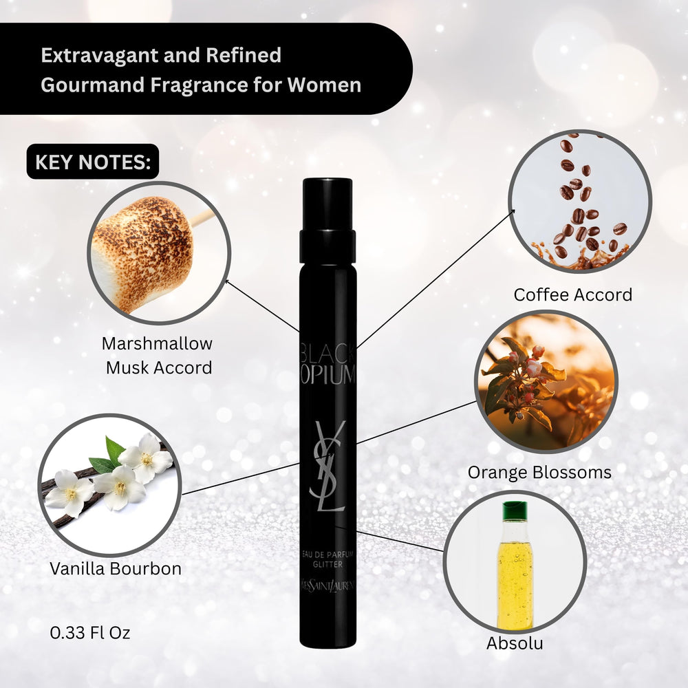 YSL Black Opium Glitter travel size bottle for on-the-go use.