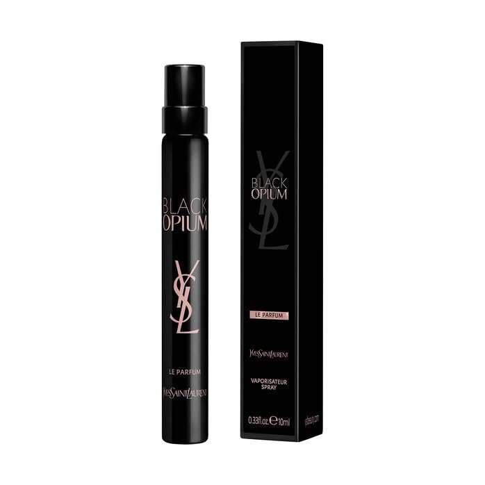 YSL Black Opium Le Parfum travel spray, ideal for on-the-go fragrance refresh.