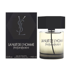 YSL La Nuit de L'Homme bottle, sleek design for an evening fragrance.