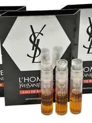 YSL L'Homme EDP trial-size vials provide compact fragrance testing for home or travel.