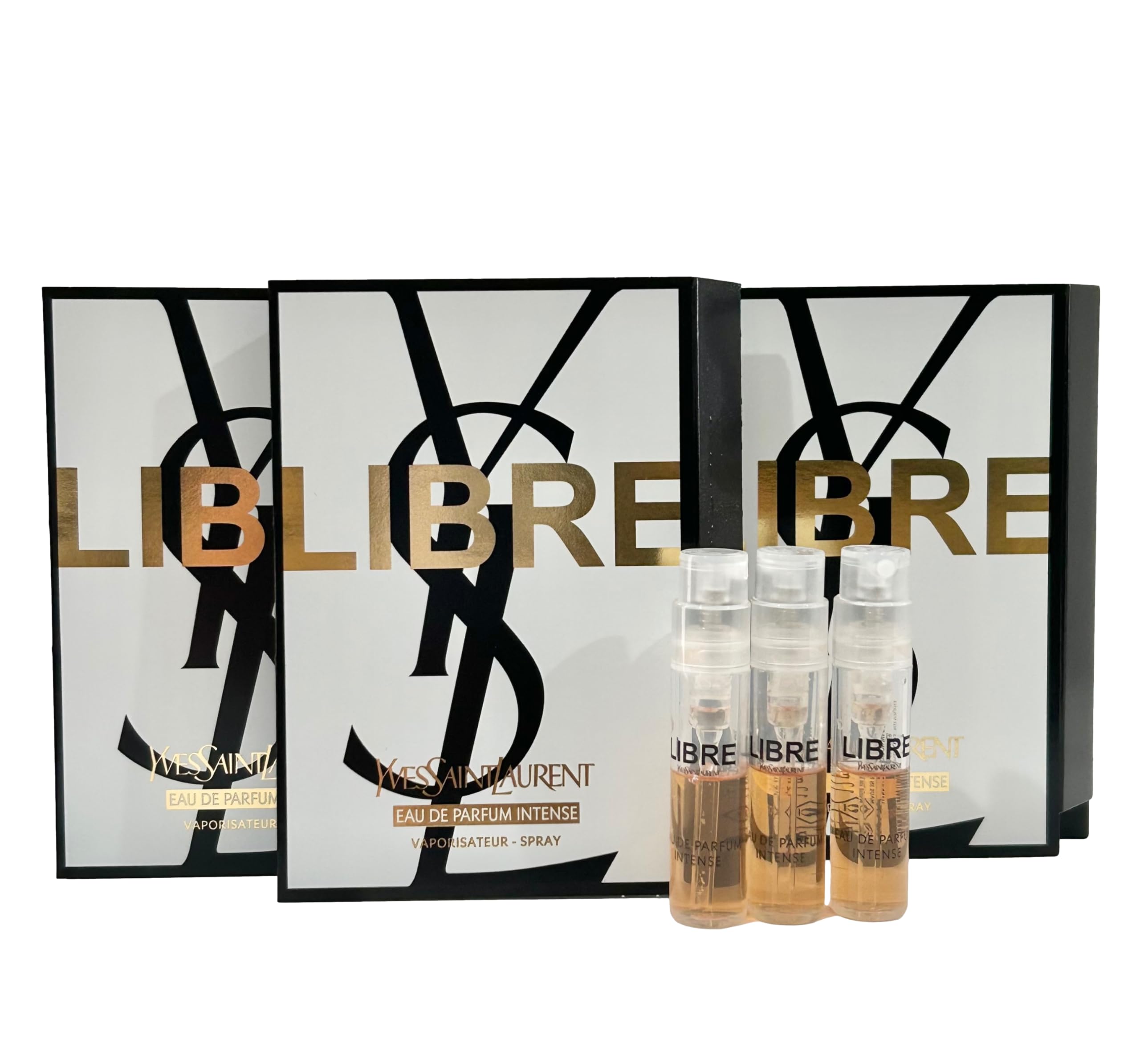 YSL Libre EDP Intense sample bottle close-up for travel testing.