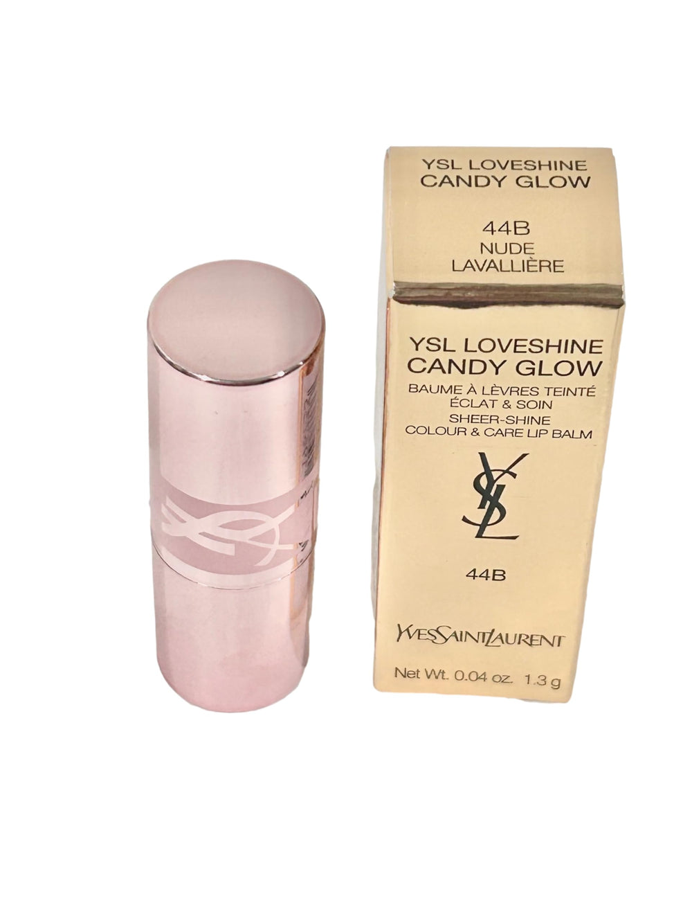 YSL Loveshine Candy Glow lipstick Nude Lavalliere mini packaging for on-the-go touch-ups.