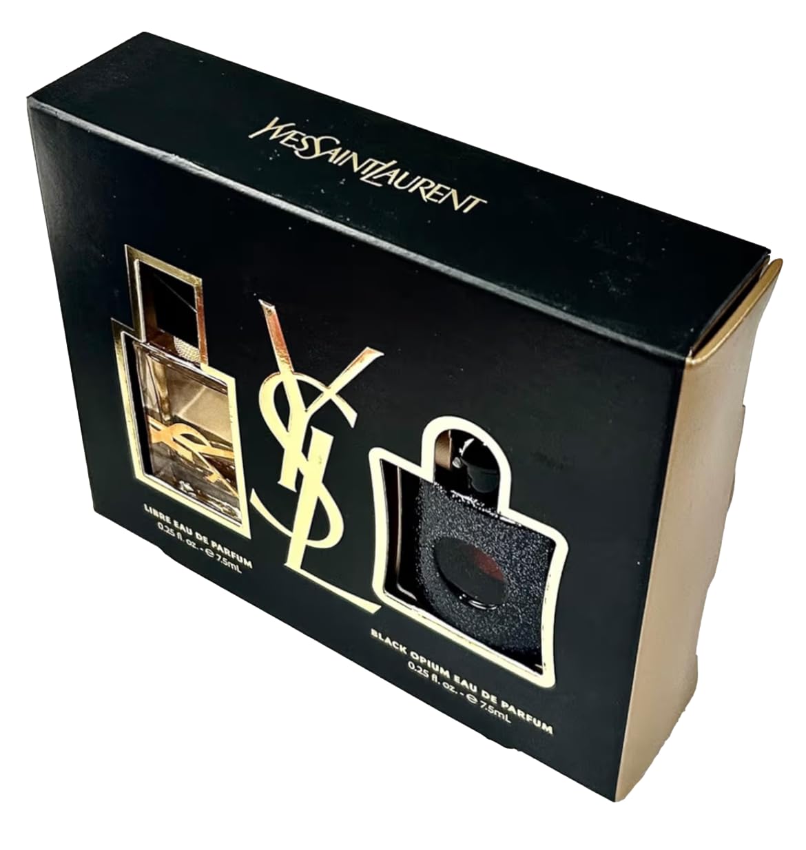 YSL mini perfume bottles inside view, ready for sampling.