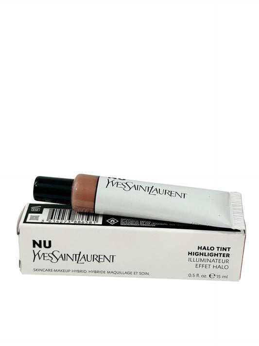 YSL Nu Gold Halo Tint Highlighter swatch on skin reveals luminous finish