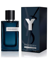 YSL Y Eau de Parfum Intense spray in action for long-lasting freshness.