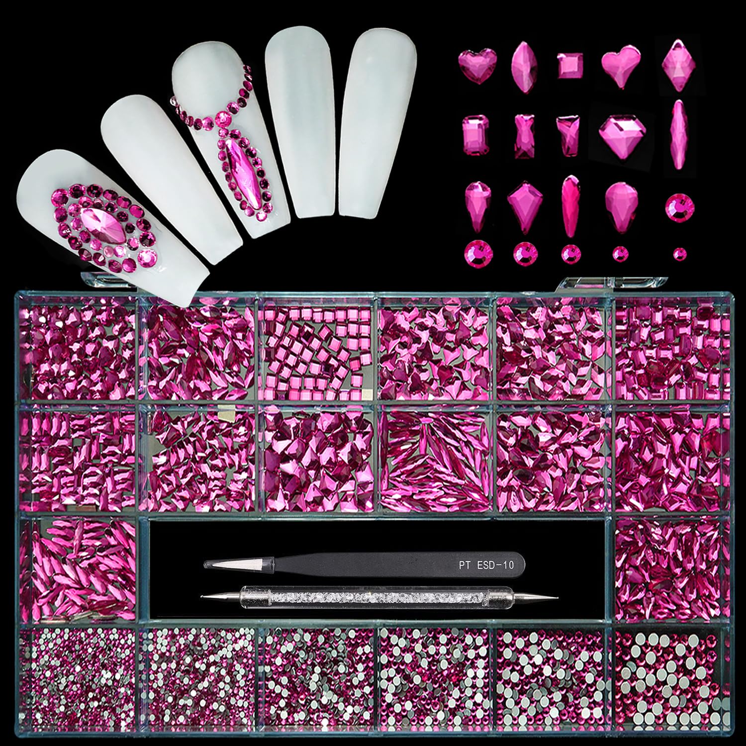 Yzzseven rose pink diamonds in 700 shapes for subtle nail art sparkle