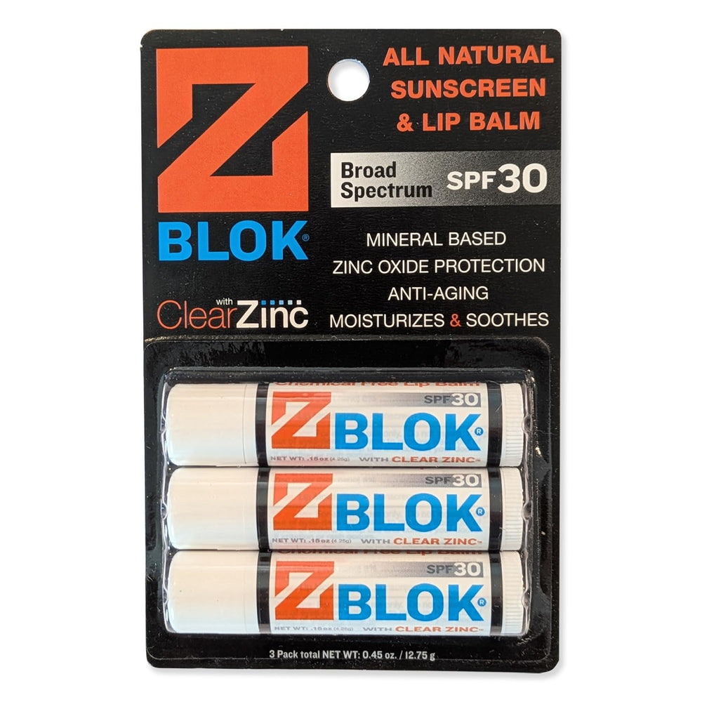 Z Blok lip balm SPF 30 application shows smooth coverage and hydration.