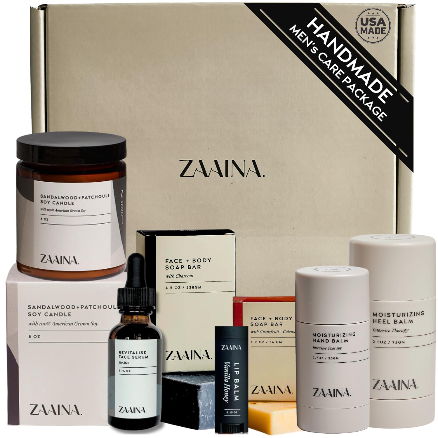 ZAAINA men's care package front view showing full spa set for him.