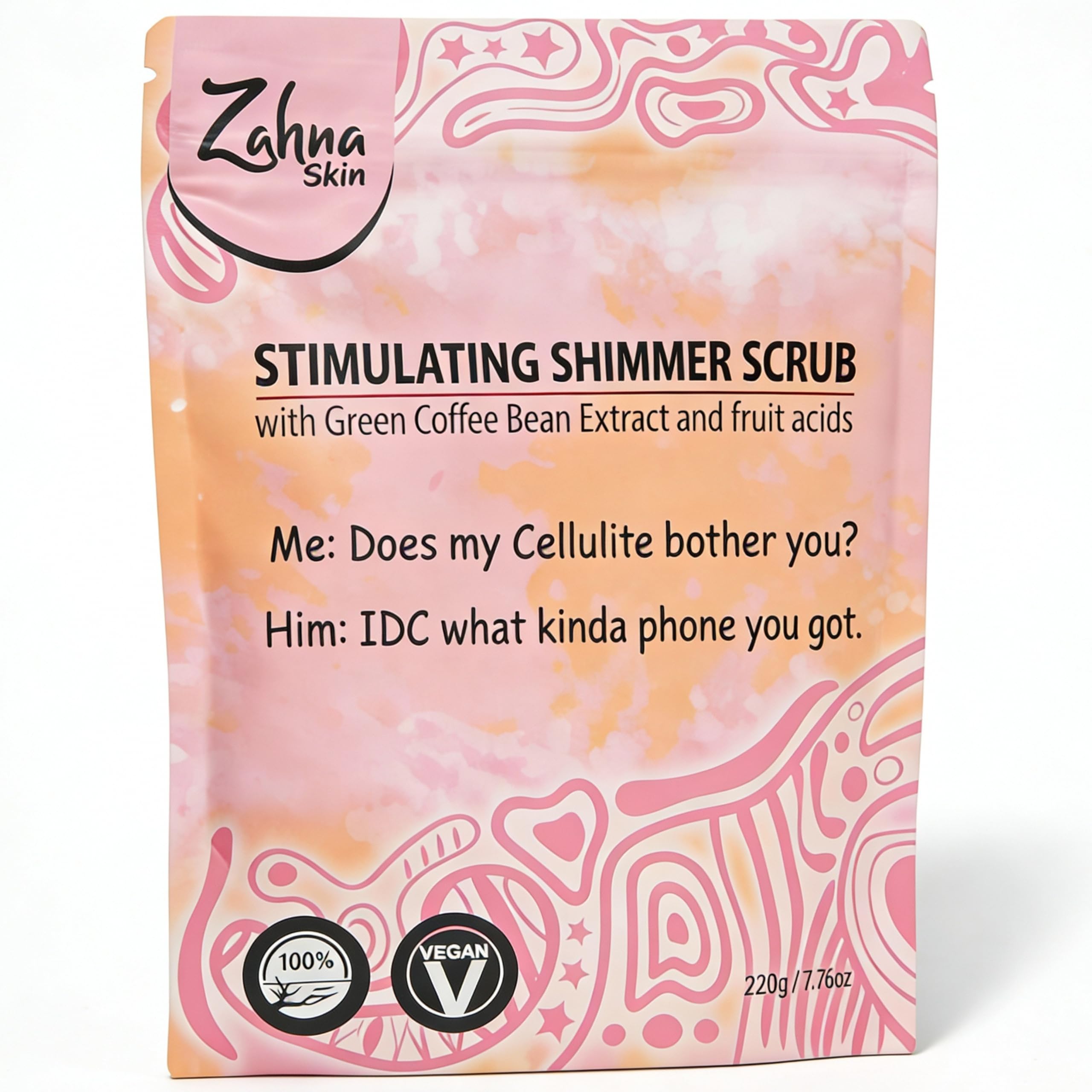 Zahna Skin Pink Himalayan Salt Scrub jar closeup showing natural exfoliation.