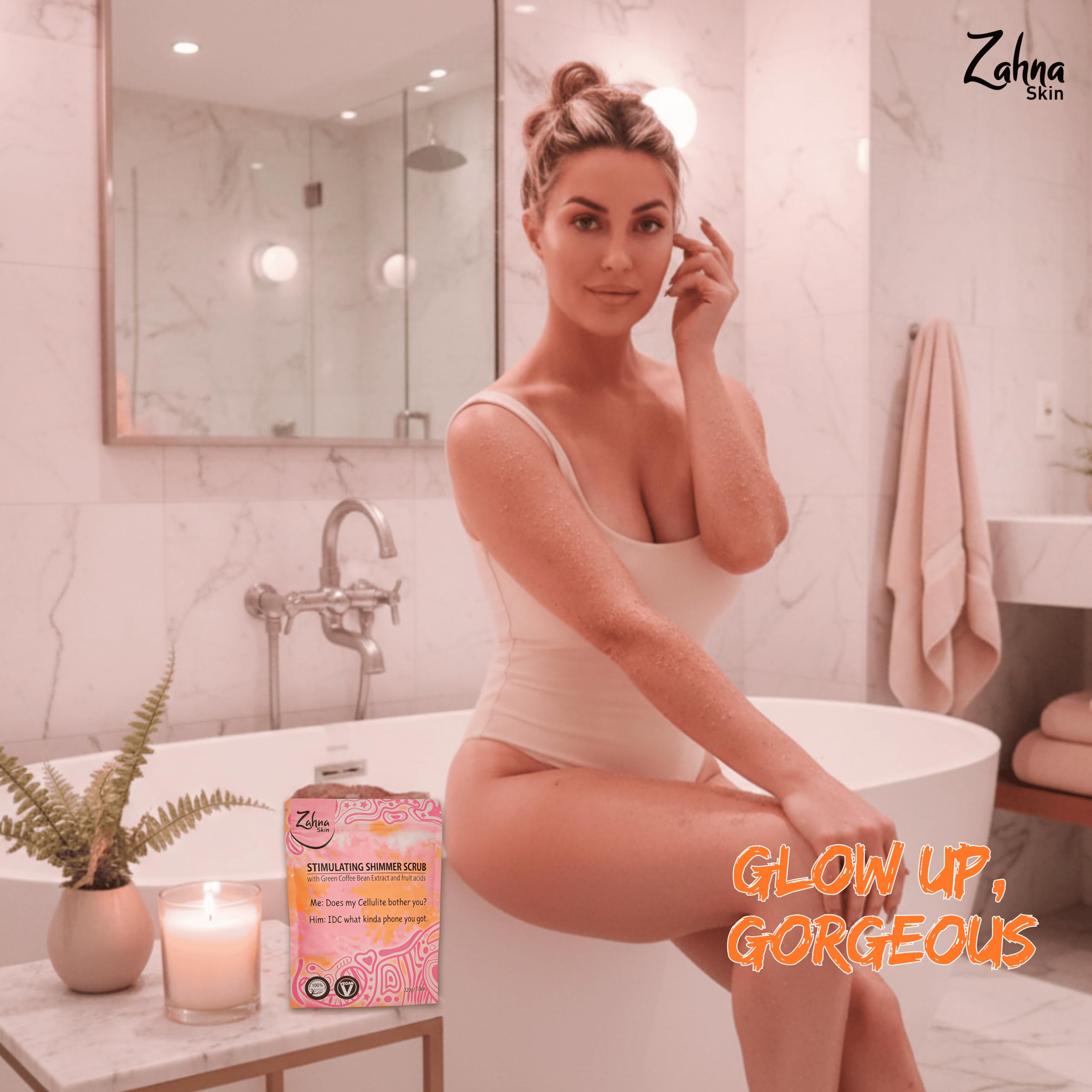 Zahna Skin Pink Himalayan Salt Scrub in shower setting for daily use.