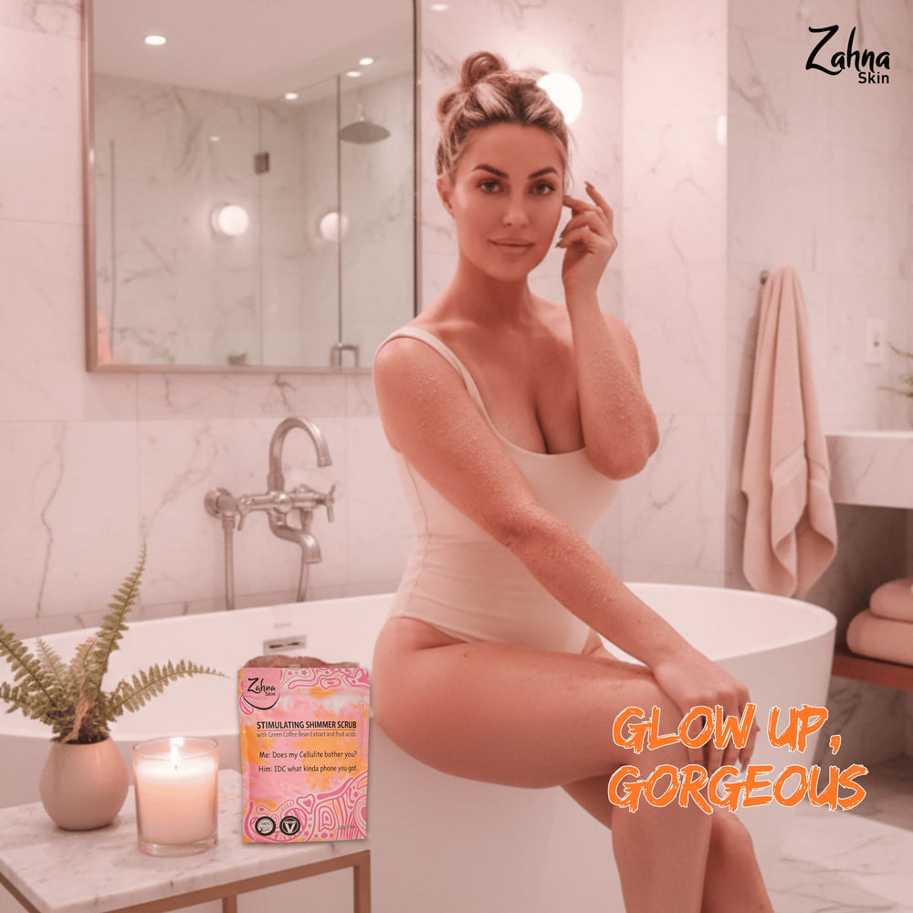 Zahna Skin Pink Himalayan Salt Scrub in shower setting for daily use.