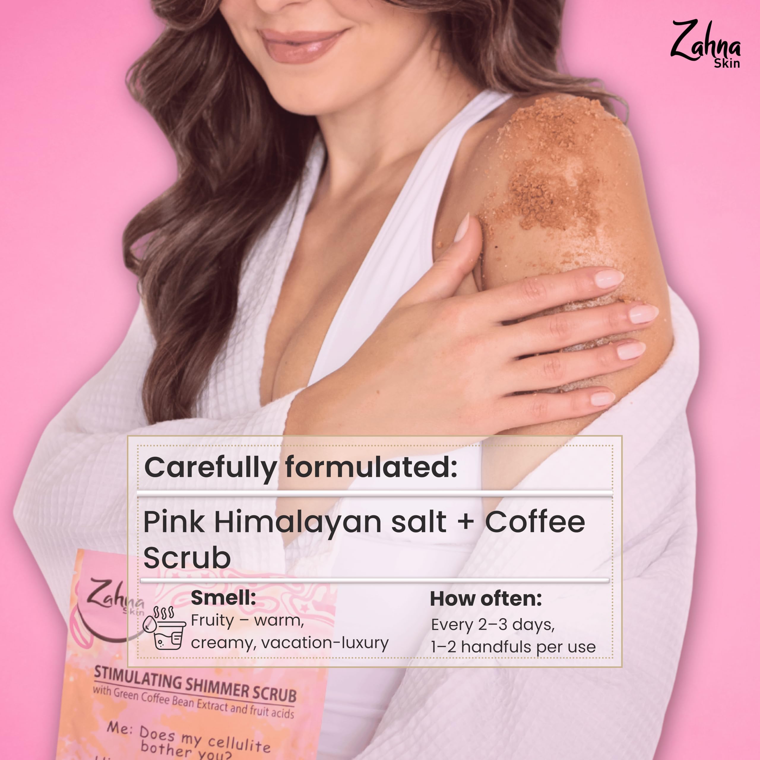 Zahna Skin Pink Himalayan Salt Scrub texture closeup for smoother skin.