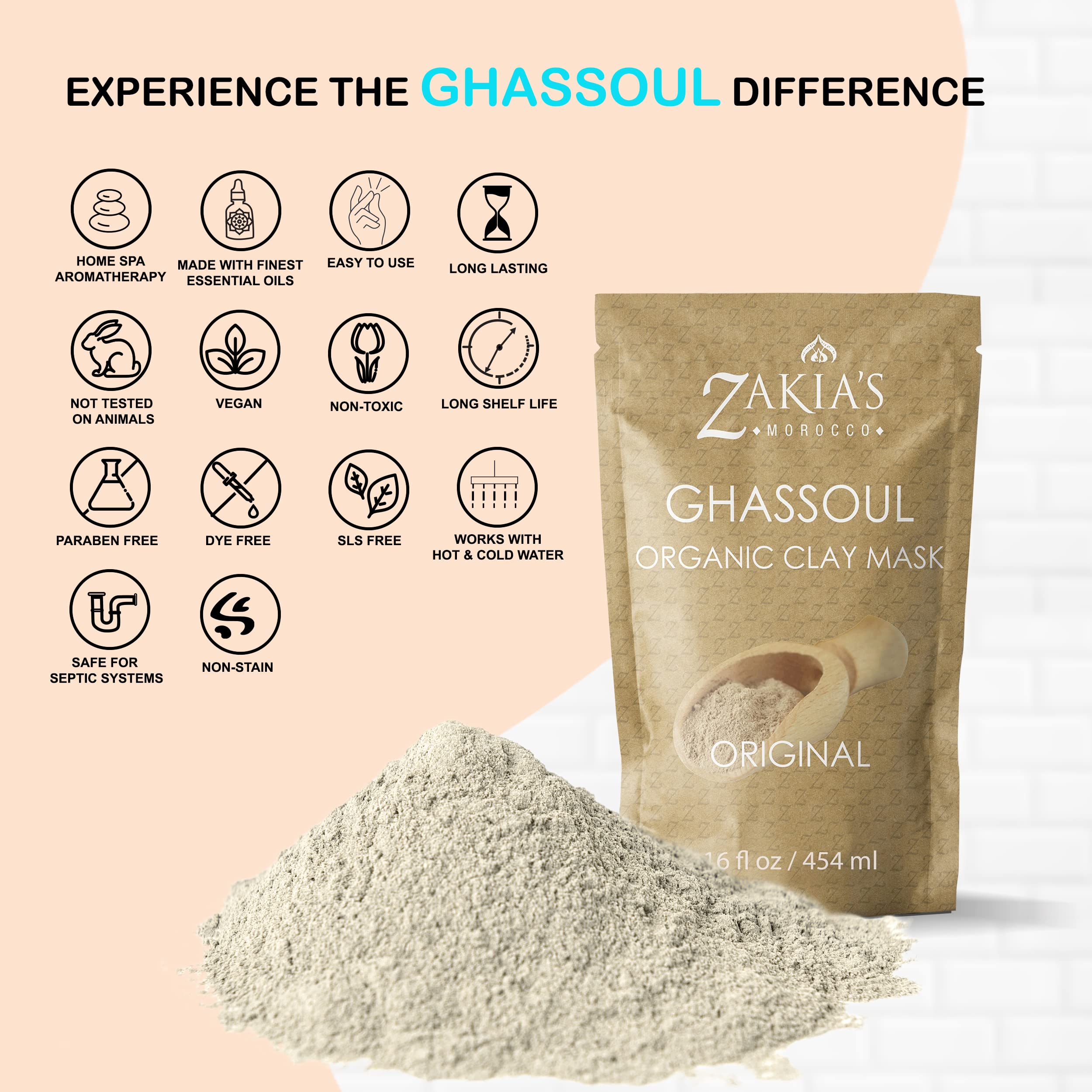 Zakia's Morocco Rhassoul clay used in hair care for scalp cleansing