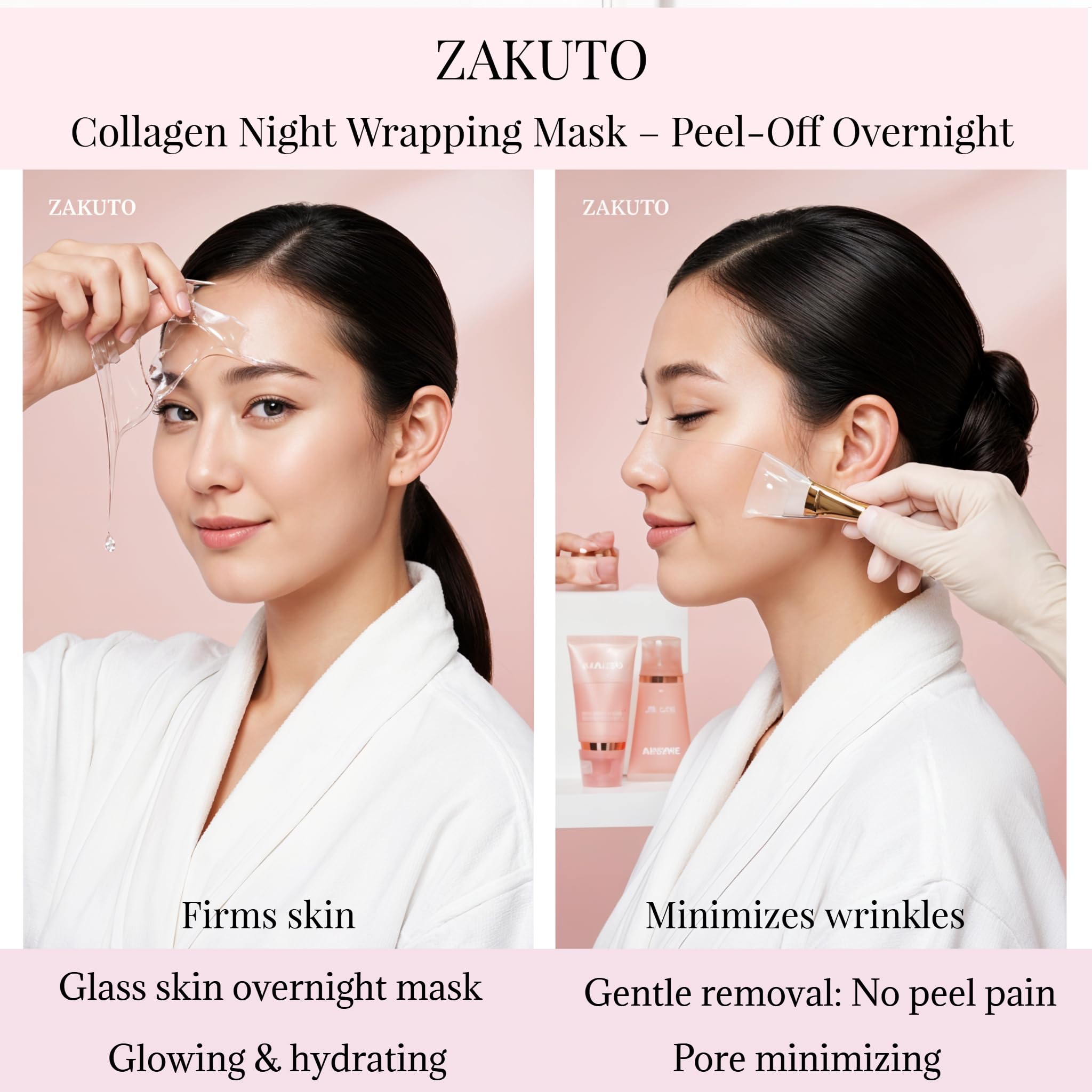 ZAKUTO silicone brush rests beside the mask for smooth, waste-free application