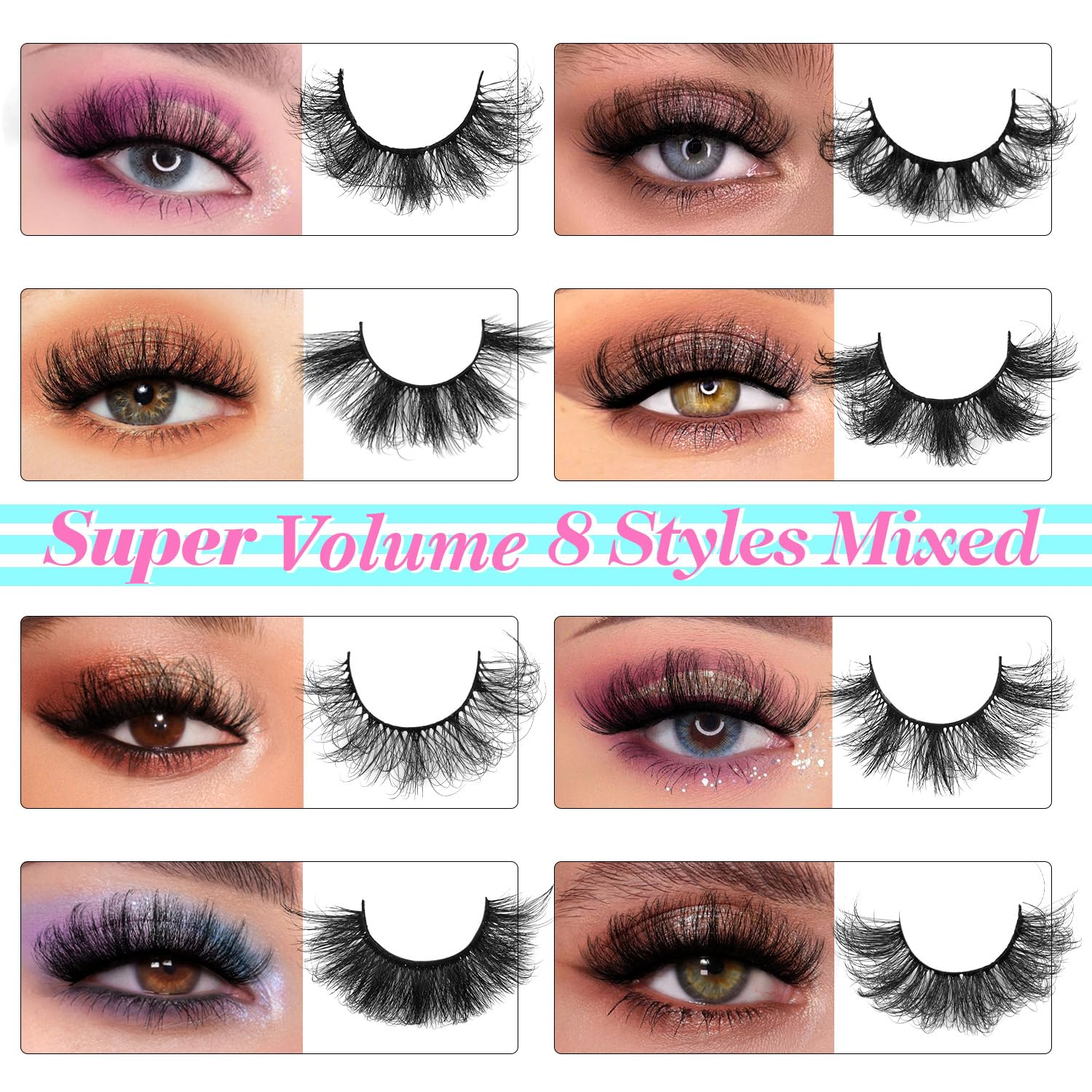 Zanlufly dramatic long false eyelashes create a striking eye effect.