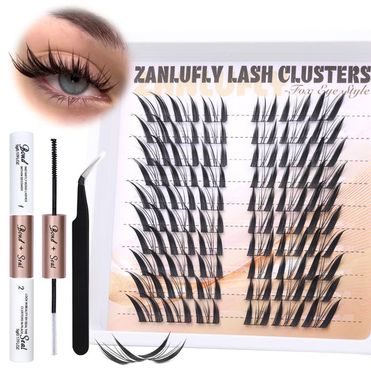 zanlufly fox eye lash clusters kit demonstrating fox eye lift for brighter eyes