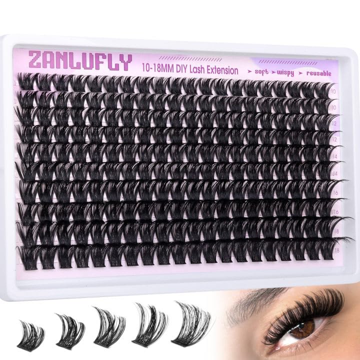 Zanlufly lash clusters wispy 10-12mm for fluttery daytime volume