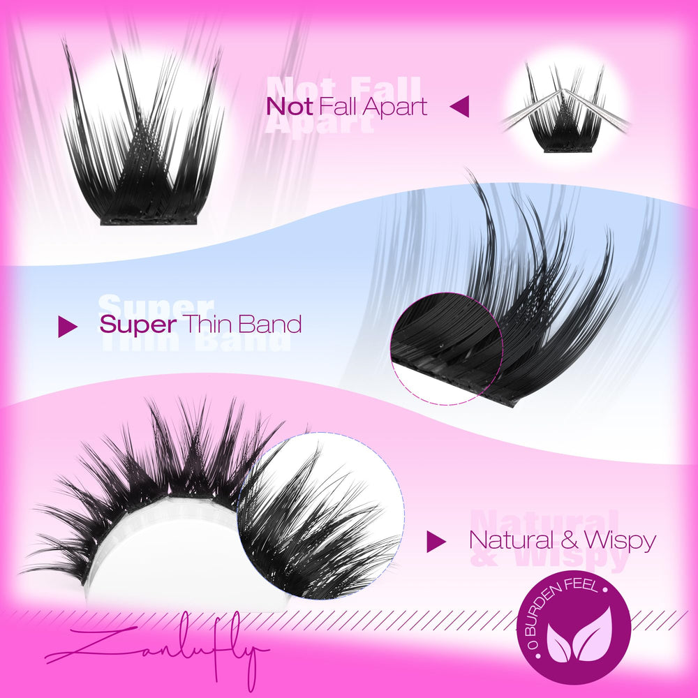 ZANLUFLY Wispy lash clusters D-curly design for a lifted curl