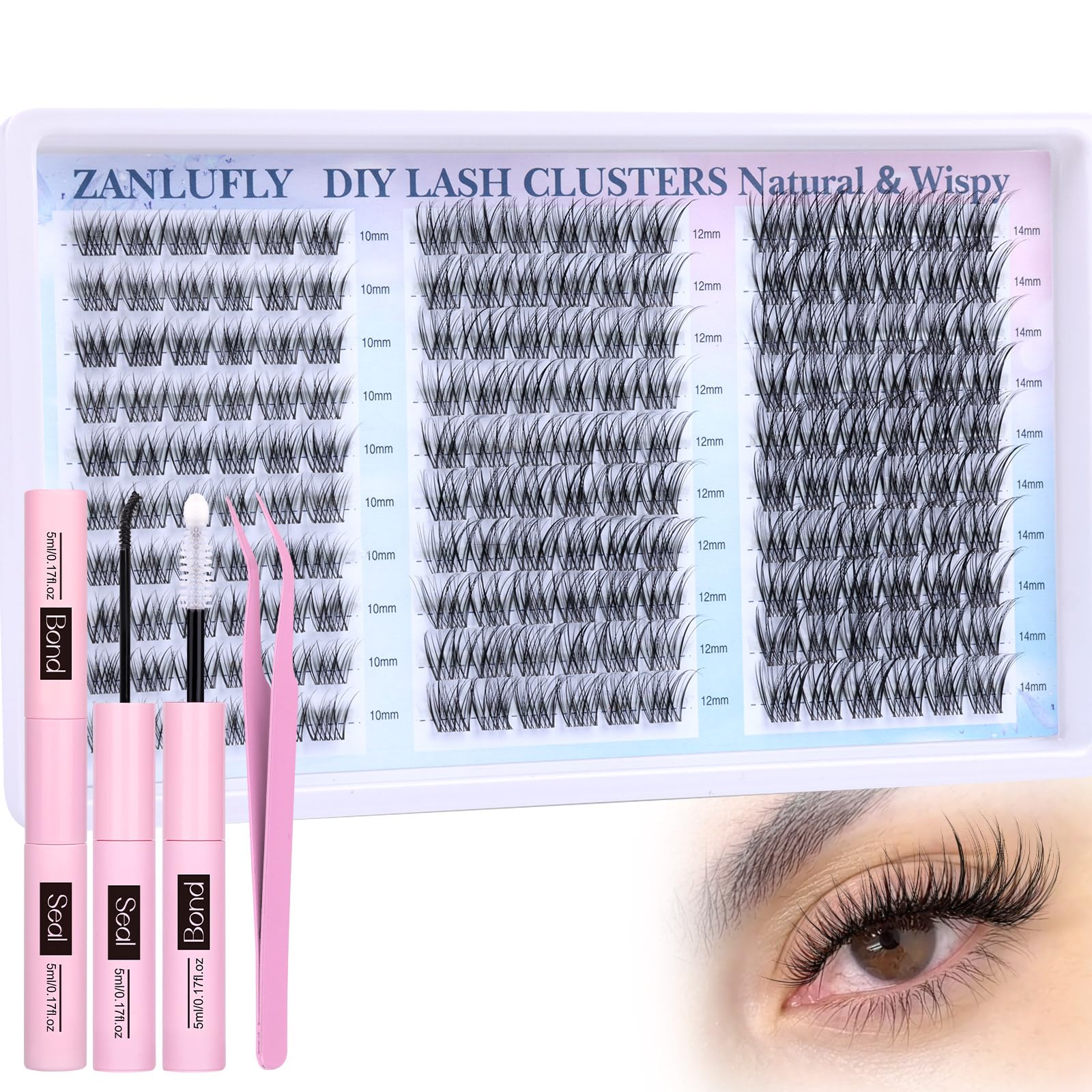 zanlufly wispy lash clusters kit with natural 3D look for everyday eyes.