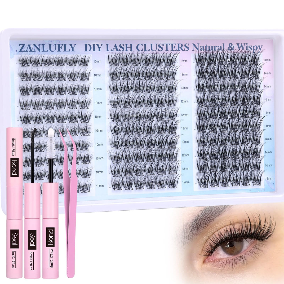 zanlufly wispy lash clusters kit with natural 3D look for everyday eyes.