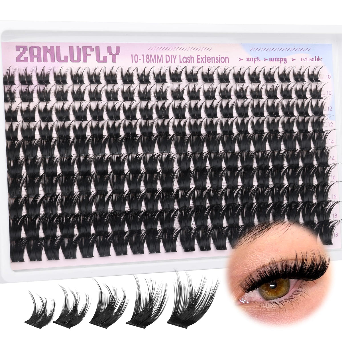 ZANLUFLY Wispy lash clusters natural 3D effect for a subtle enhancement