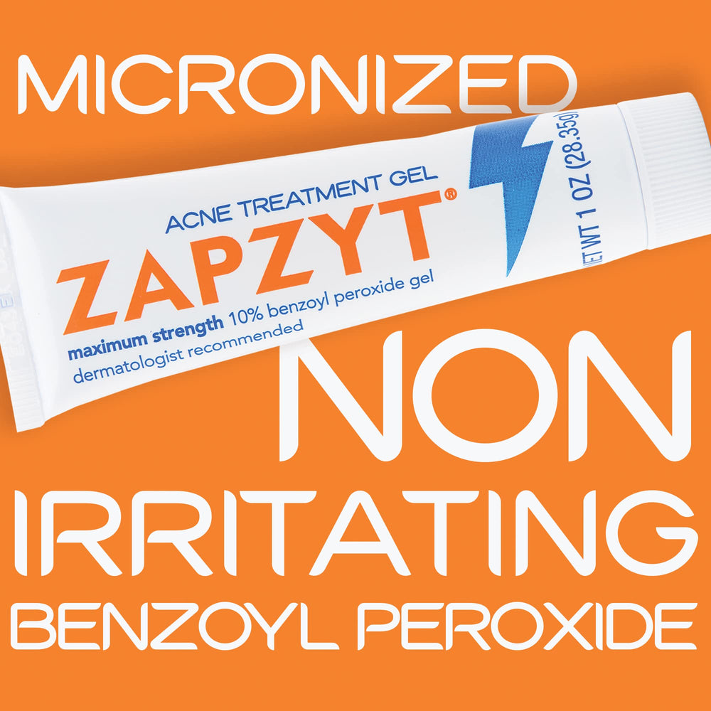 Zapzyt 10% benzoyl peroxide concentration highlighted for powerful acne care.