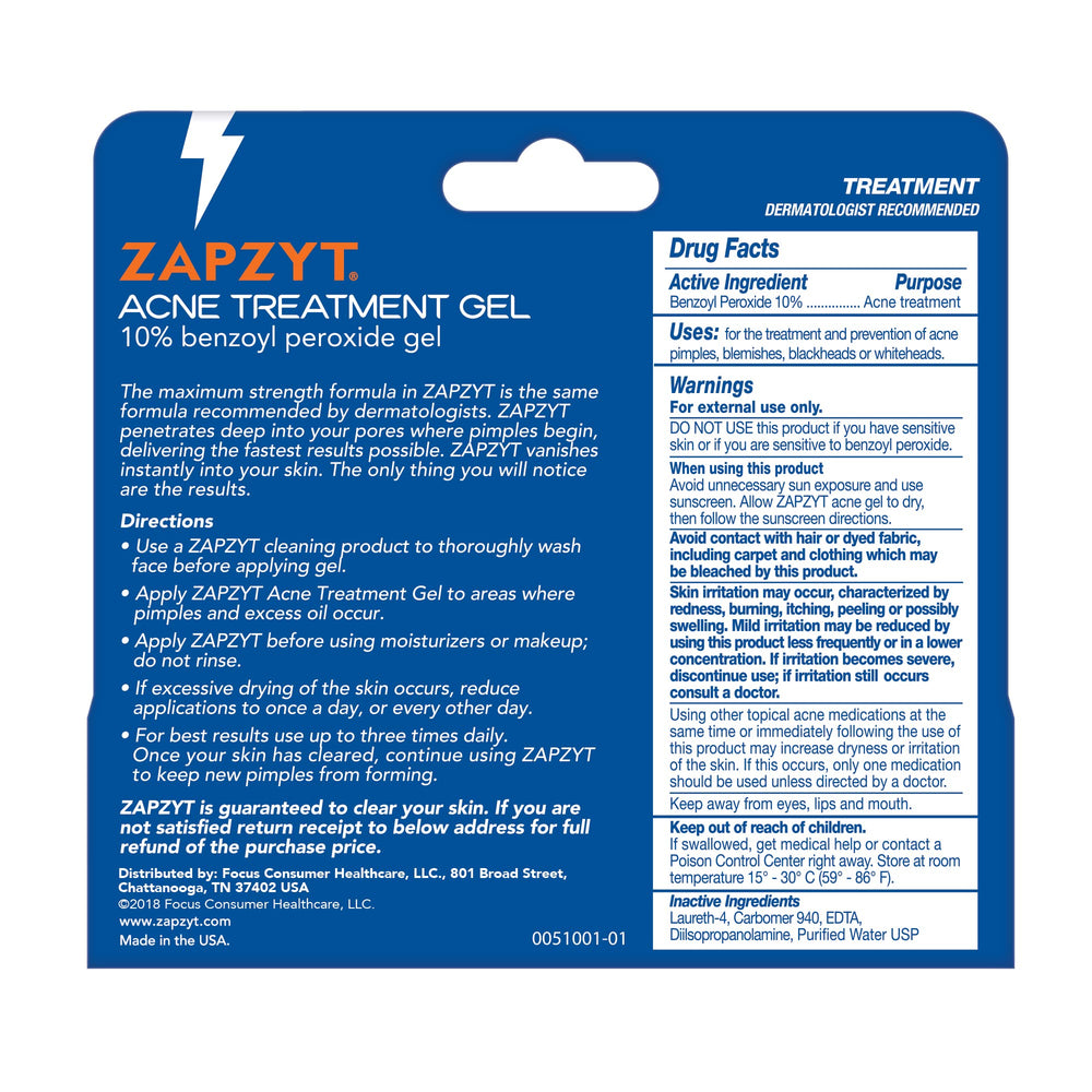 Zapzyt Acne Treatment Gel bottle close-up highlighting fast absorption