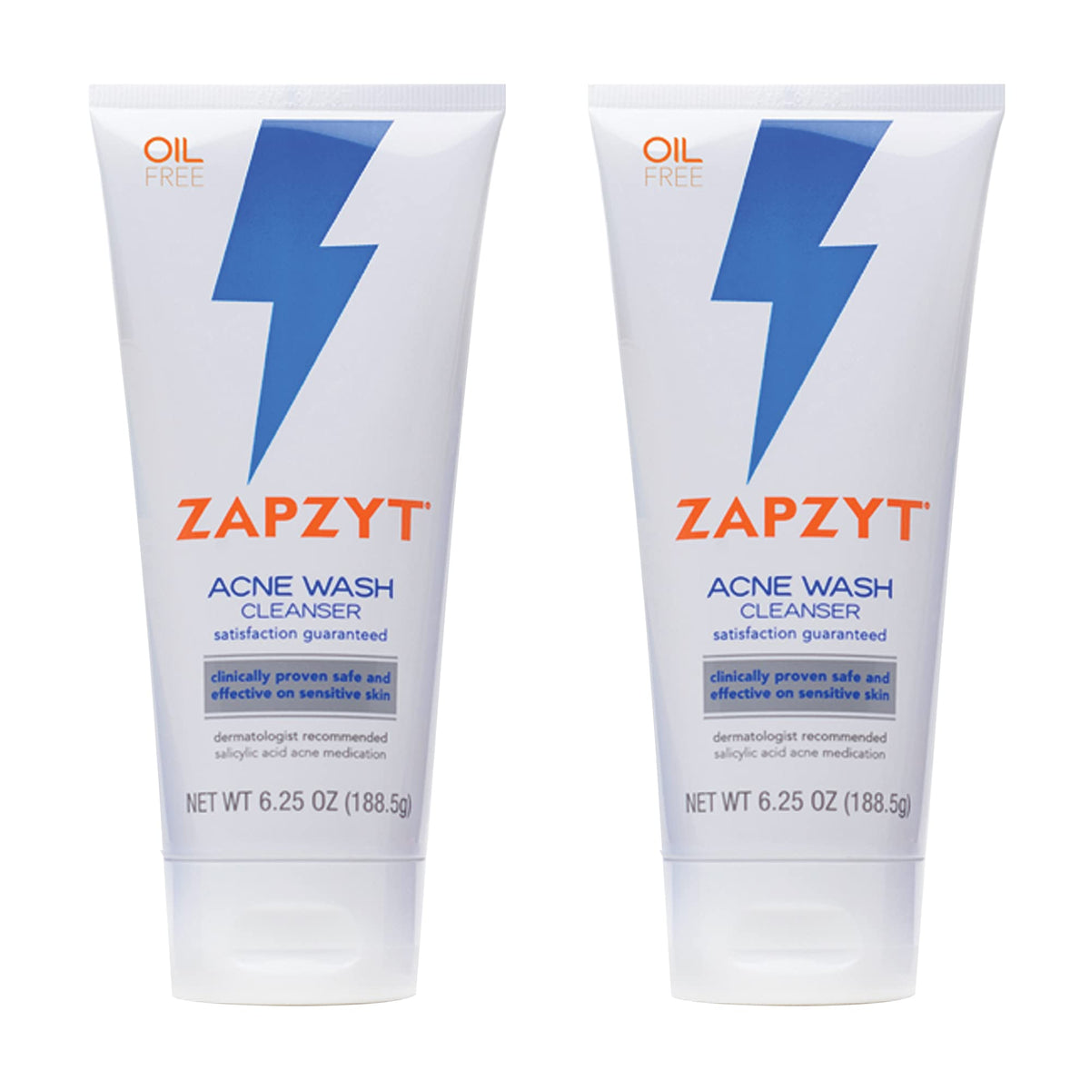 Zapzyt Acne Wash bottle front, fragrance-free cleanser for clearer pores