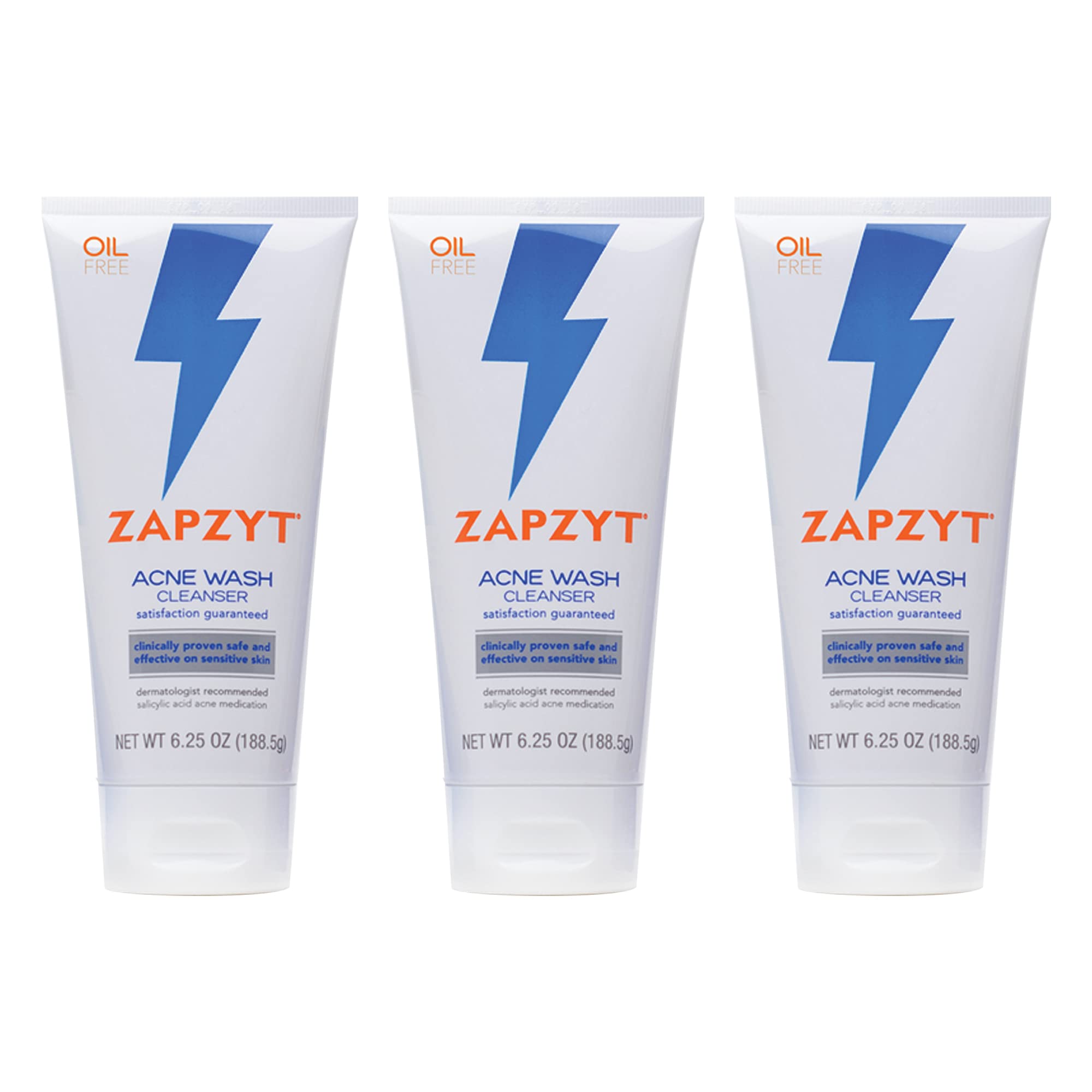 Zapzyt Acne Wash bottle highlights 2% salicylic acid for pore cleansing.