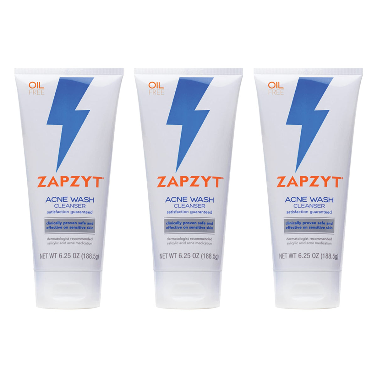 Zapzyt Acne Wash bottle highlights 2% salicylic acid for pore cleansing.