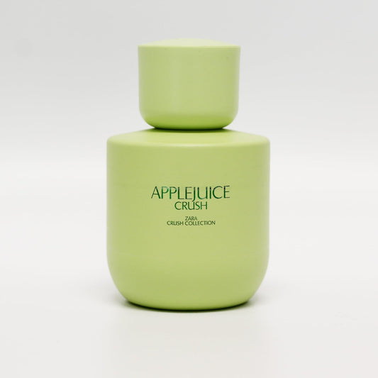 Zara Apple Juice Crush bottle side angle showcasing sleek design for vanity display