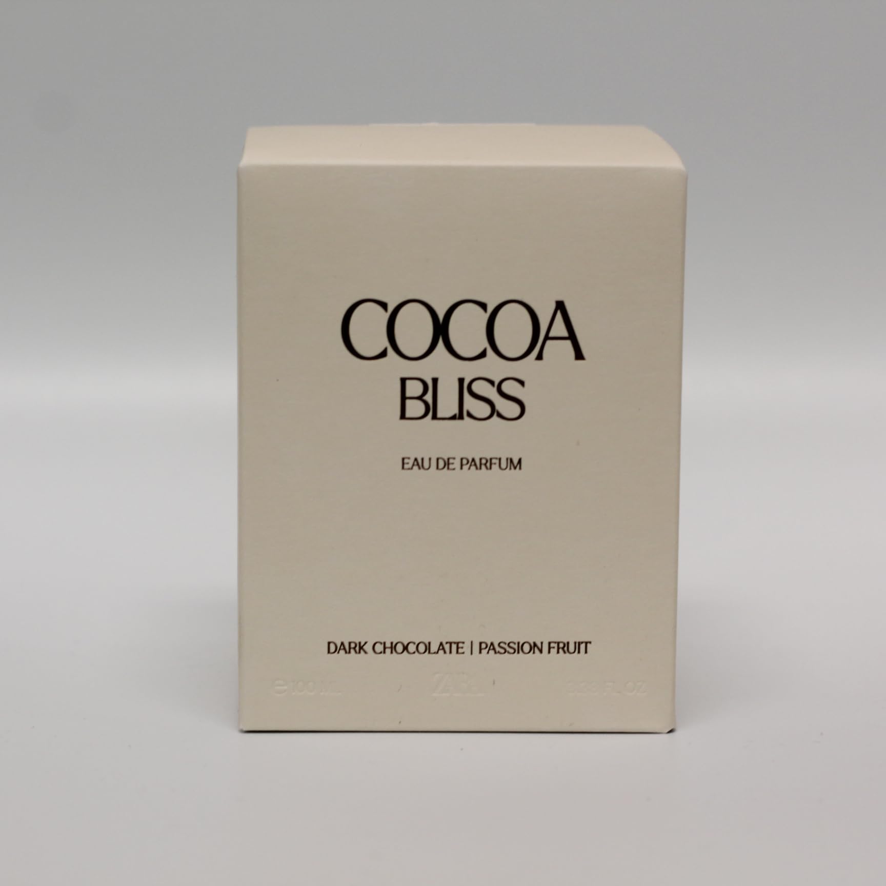 Zara Cocoa Bliss packaging detail emphasizes premium luxury.