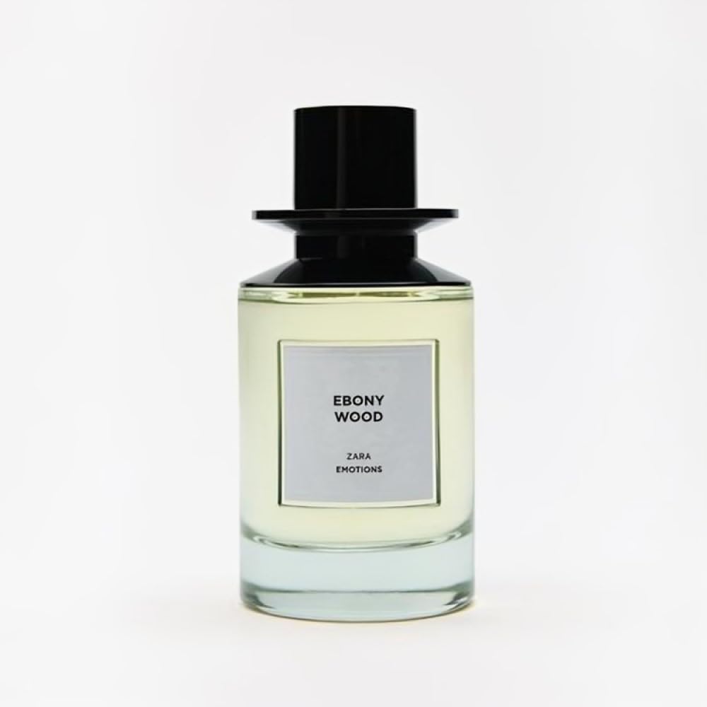 Zara Ebony Wood EDP bottle close-up, rich woody notes perfect for evening occasions.