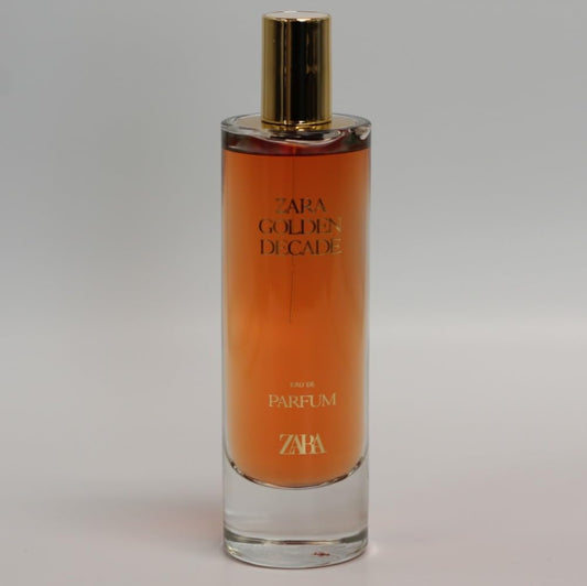 Zara Golden Decade bottle close-up, highlighting refined notes for evening use
