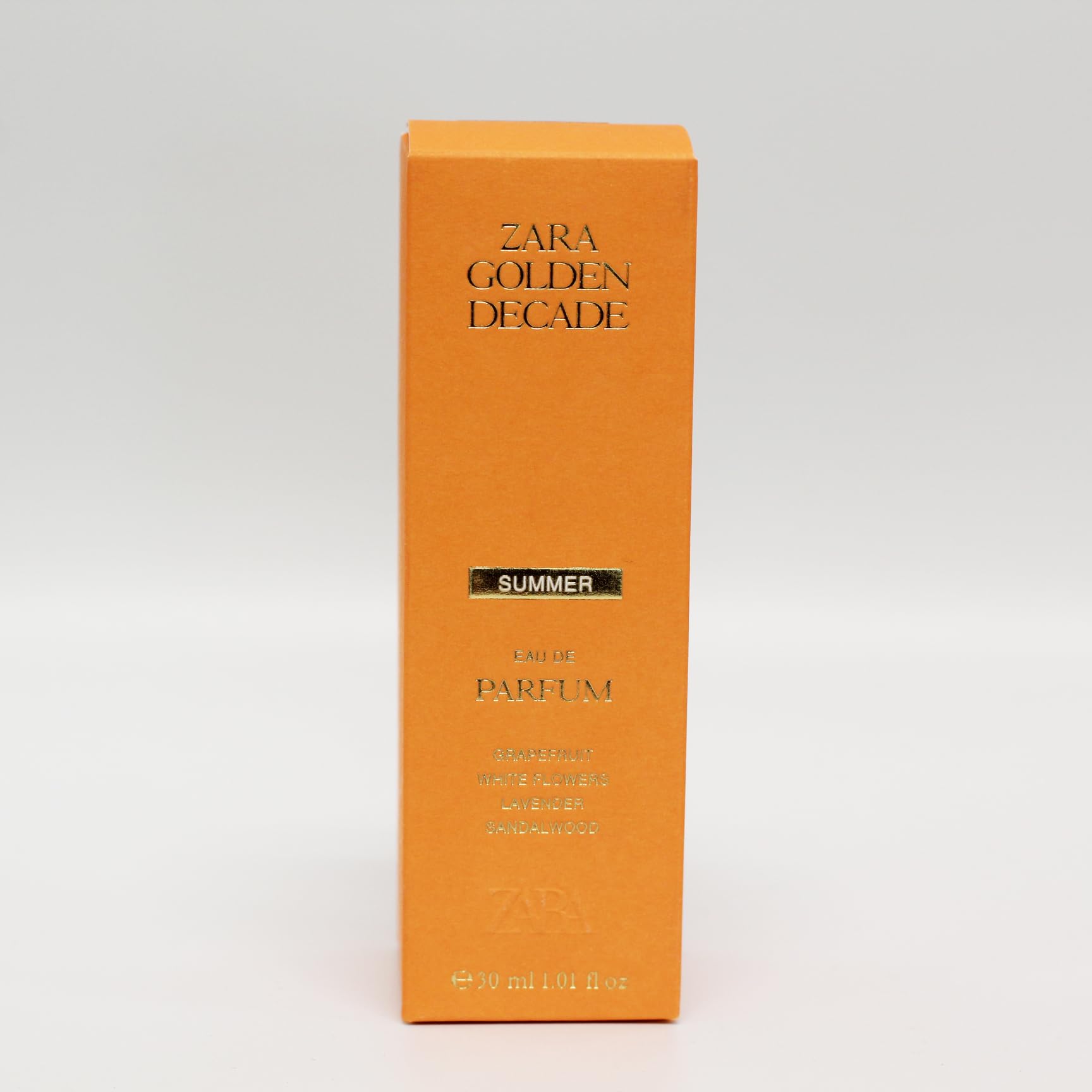Zara Golden Decade Summer EDP packaging, ideal for gifting or personal luxury.