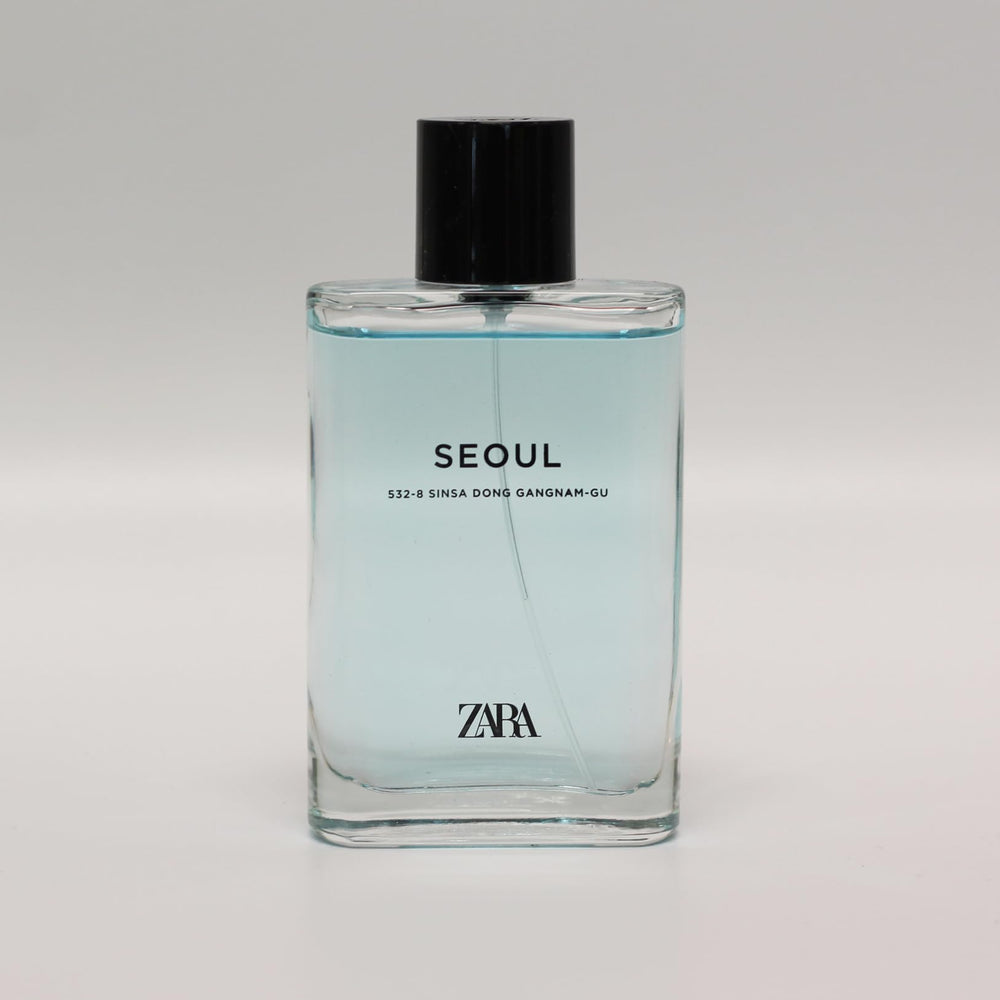 Zara Man Seoul EDT front view highlights sleek bottle design for gifting and daily use.