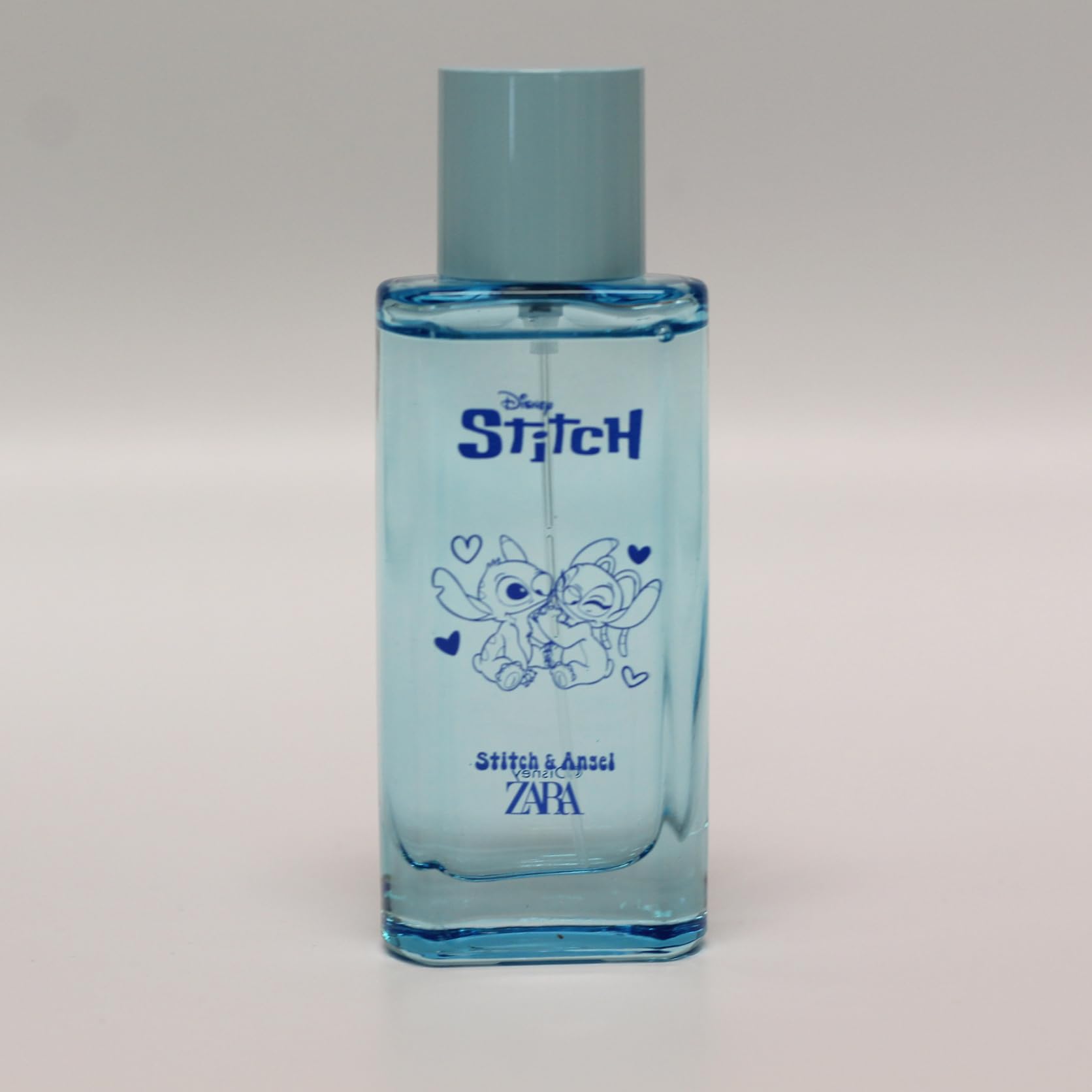 Zara Stitch Angel EDT bottle-closeup with label for magical character-inspired fragrance
